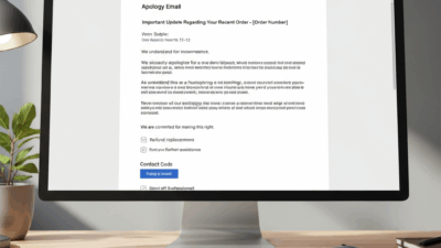 Apology Email Template To Customer US Example